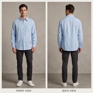 Claiborne Mens XL Light Blue 100% Linen Long Sleeve Button Down Dress Shirt